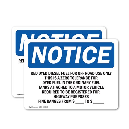 Signmission Red Dyed Diesel Fuel For Off Road Use Only OSHA Notice Sign, Vinyl Decal, 5in W x 3.5in L, 2PK OS-2PACK-NS-D-35-L-18010